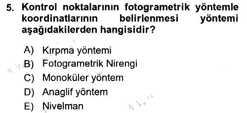 Fotogrametri 2024-2025 Dönem Sonu Sınavı - 5. soru