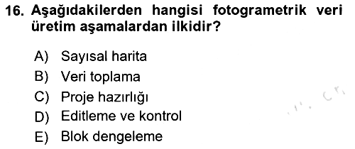 Fotogrametri 2025-2026 Dönem Sonu Sınavı - 16. soru