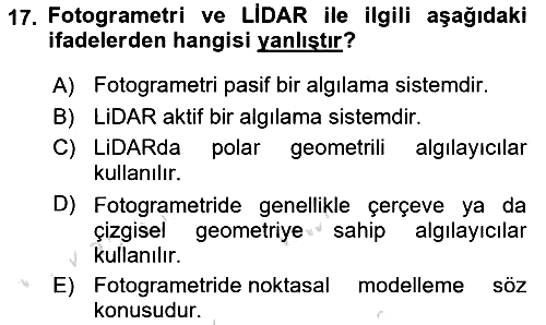 Fotogrametri 2025-2026 Dönem Sonu Sınavı - 17. soru