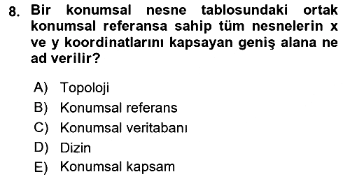 Konumsal Veritabanı 1 2018-2019 Yaz Okulu Sınavı - 8. soru