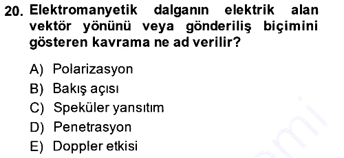Uzaktan Algılama 2014-2015 Ara Sınav - 20. soru