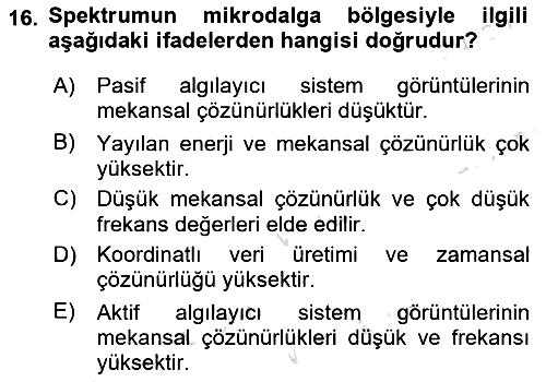 Uzaktan Algılama 2019-2020 Ara Sınav - 16. soru