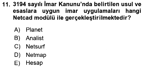 Yerel Yönetimlerde CBS Uygulamaları 2018-2019 3 Ders Sınavı - 11. soru