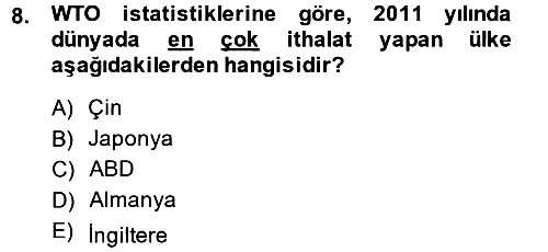 Dış Ticarete Giriş 2013-2014 Ara Sınav - 8. soru
