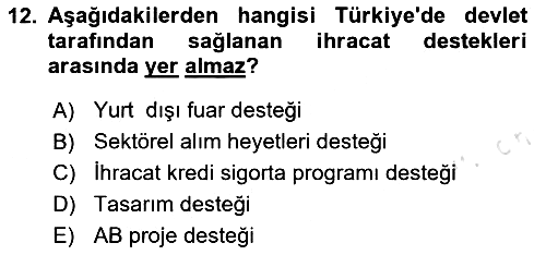 Dış Ticarete Giriş 2023-2024 Ara Sınav - 12. soru