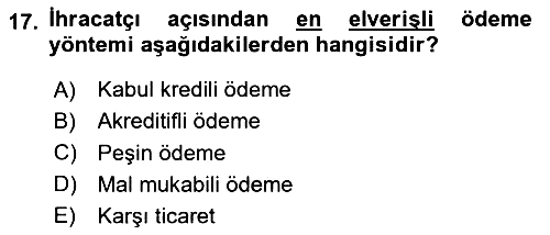 Dış Ticarete Giriş 2024-2025 Ara Sınav - 17. soru