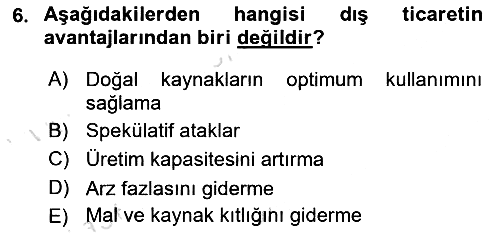 Dış Ticarete Giriş 2020-2021 Yaz Okulu Sınavı - 6. soru
