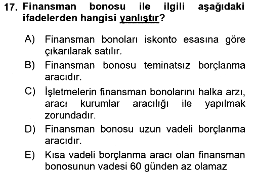Dış Ticaretin Finansmanı ve Teşviki 2016-2017 Ara Sınav - 17. soru