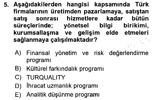 Dış Ticarette Girişimcilik 2023-2024 Yaz Okulu Sınavı - 5. soru