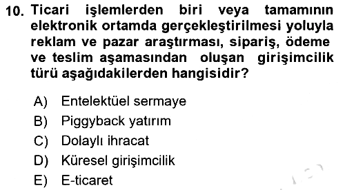 Dış Ticarette Girişimcilik 2023-2024 Yaz Okulu Sınavı - 10. soru