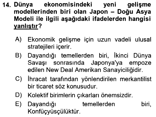 Dünya Ekonomisi 2016-2017 3 Ders Sınavı - 14. soru