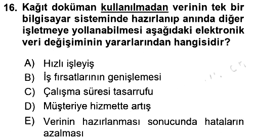 Elektronik Ticaret 2023-2024 Yaz Okulu Sınavı - 16. soru