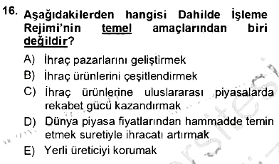 Gümrük Mevzuatı 2012-2013 Ara Sınav - 16. soru
