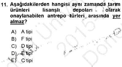 Gümrük Mevzuatı 2015-2016 Dönem Sonu Sınavı - 11. soru