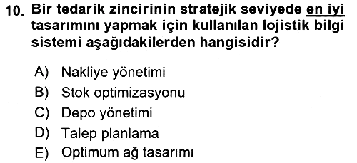 Uluslararası Lojistik 2016-2017 3 Ders Sınavı - 10. soru