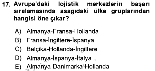 Uluslararası Lojistik 2016-2017 3 Ders Sınavı - 17. soru