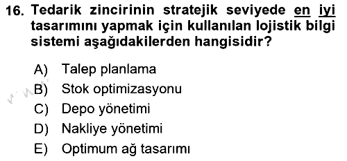 Uluslararası Lojistik 2018-2019 3 Ders Sınavı - 16. soru