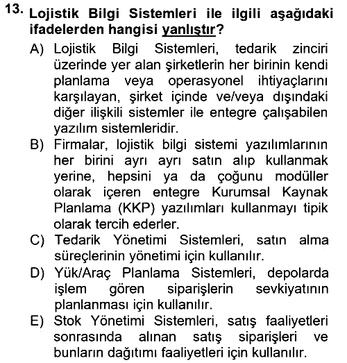 Uluslararası Lojistik 2012-2013 Dönem Sonu Sınavı - 13. soru