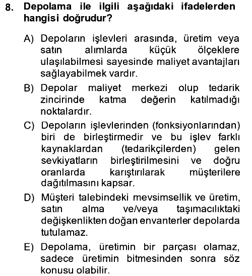 Uluslararası Lojistik 2013-2014 Dönem Sonu Sınavı - 8. soru
