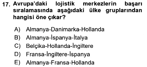 Uluslararası Lojistik 2015-2016 Tek Ders Sınavı - 17. soru