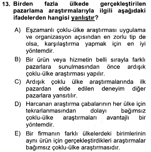 Uluslararası Pazarlama 2015-2016 Ara Sınav - 13. soru
