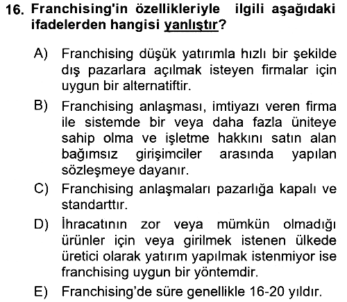 Uluslararası Pazarlama 2015-2016 Ara Sınav - 16. soru