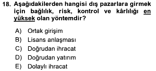 Uluslararası Pazarlama 2015-2016 Ara Sınav - 18. soru