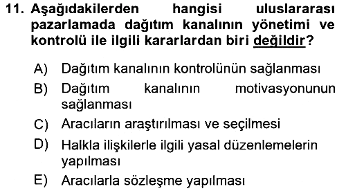 Uluslararası Pazarlama 2015-2016 Dönem Sonu Sınavı - 11. soru