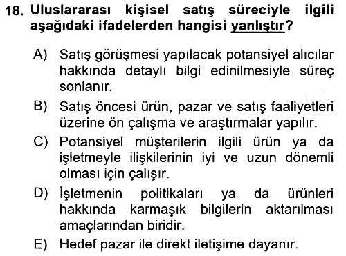 Uluslararası Pazarlama 2017-2018 Dönem Sonu Sınavı - 18. soru