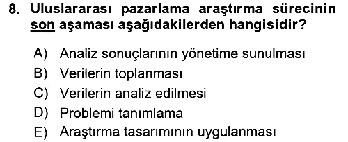 Uluslararası Pazarlama 2015-2016 Tek Ders Sınavı - 8. soru