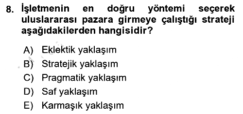 Uluslararası Pazarlama 2020-2021 Yaz Okulu Sınavı - 8. soru
