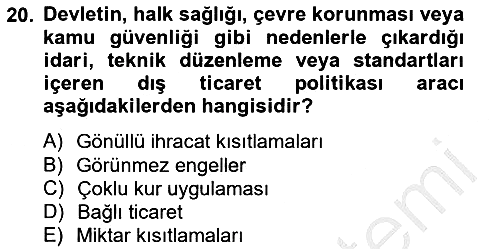 Uluslararası Ticaret 2012-2013 Ara Sınav - 20. soru