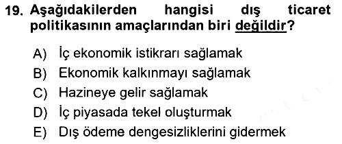 Uluslararası Ticaret 2017-2018 Ara Sınav - 19. soru