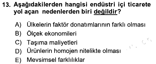 Uluslararası Ticaret 2024-2025 Ara Sınav - 13. soru