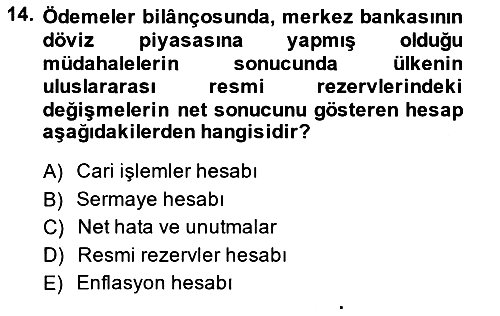 Uluslararası Ticaret 2013-2014 Dönem Sonu Sınavı - 14. soru