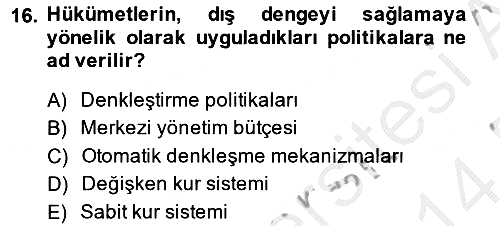 Uluslararası Ticaret 2013-2014 Dönem Sonu Sınavı - 16. soru
