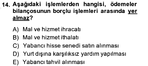 Uluslararası Ticaret 2014-2015 Dönem Sonu Sınavı - 14. soru