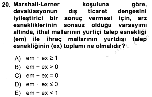 Uluslararası Ticaret 2015-2016 Dönem Sonu Sınavı - 20. soru