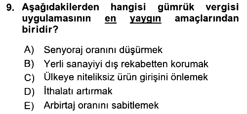Uluslararası Ticaret 2017-2018 Dönem Sonu Sınavı - 9. soru