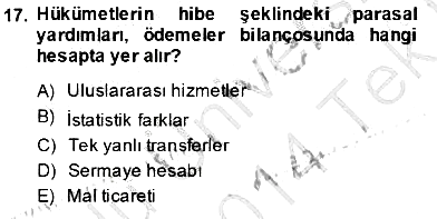 Uluslararası Ticaret 2013-2014 Tek Ders Sınavı - 17. soru