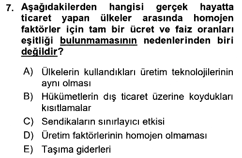Uluslararası Ticaret 2020-2021 Yaz Okulu Sınavı - 7. soru