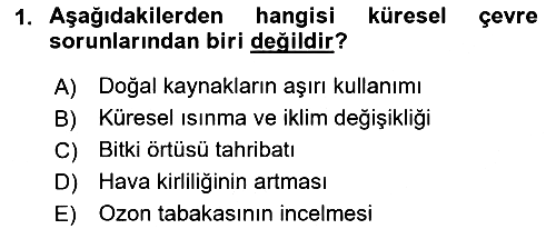Doğal Kaynaklar ve Çevre Ekonomisi 2018-2019 Ara Sınav - 1. soru