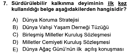 Doğal Kaynaklar ve Çevre Ekonomisi 2017-2018 Dönem Sonu Sınavı - 7. soru