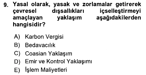 Doğal Kaynaklar ve Çevre Ekonomisi 2023-2024 Dönem Sonu Sınavı - 9. soru