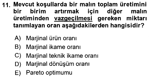 Doğal Kaynaklar ve Çevre Ekonomisi 2018-2019 Yaz Okulu Sınavı - 11. soru
