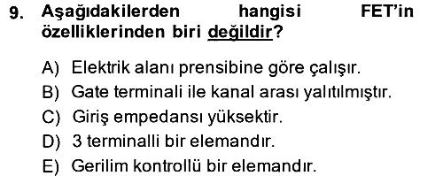 Elektrik Bakım, Arıza Bulma ve Güvenlik 2013-2014 Ara Sınav - 9. soru