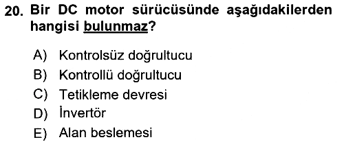 Elektrik Makinaları 2016-2017 3 Ders Sınavı - 20. soru