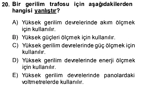 Elektrik Makinaları 2014-2015 Ara Sınav - 20. soru