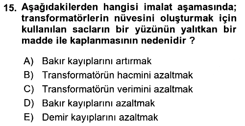 Elektrik Makinaları 2018-2019 Ara Sınav - 15. soru