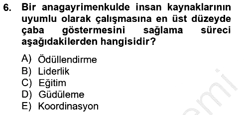 Bina ve Site Yöneticiliği 2012-2013 Ara Sınav - 6. soru